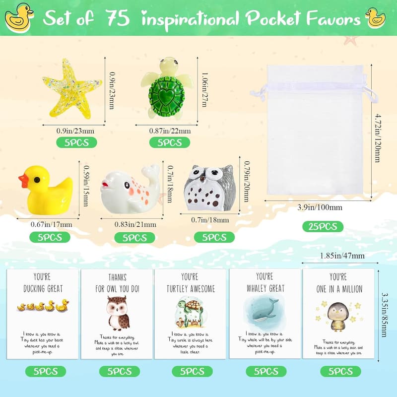 Employee Appreciation Gift Set: Fun Note Cards & Resin Animals