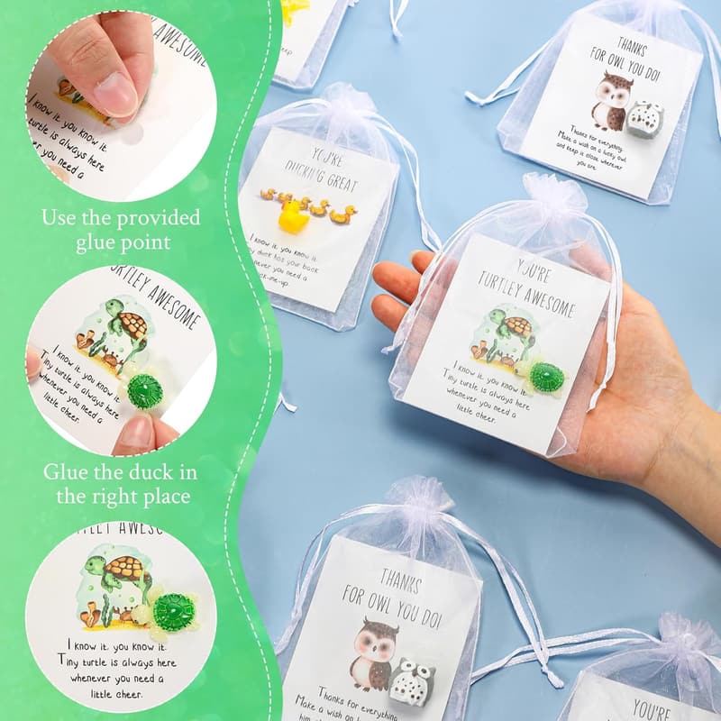 Employee Appreciation Gift Set: Fun Note Cards & Resin Animals