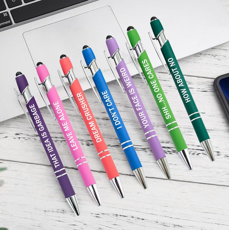 Funny Sarcastic Ballpoint Pens with Stylus - 12 Pieces