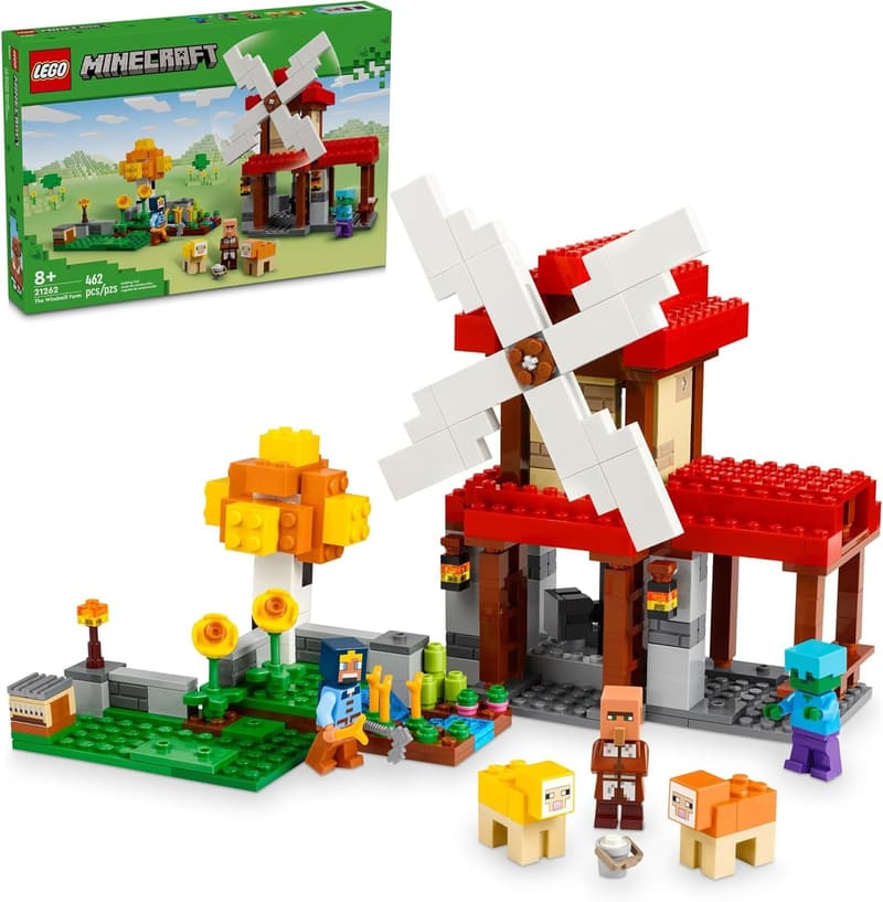 LEGO Minecraft Windmill Farm Building Set, 3 Minifigures - Ages 8+