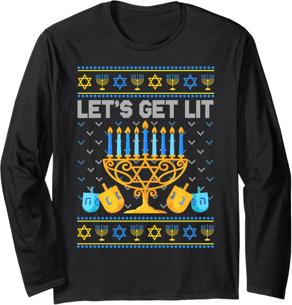 Hanukkah Ugly Sweater Long Sleeve Tee for Men