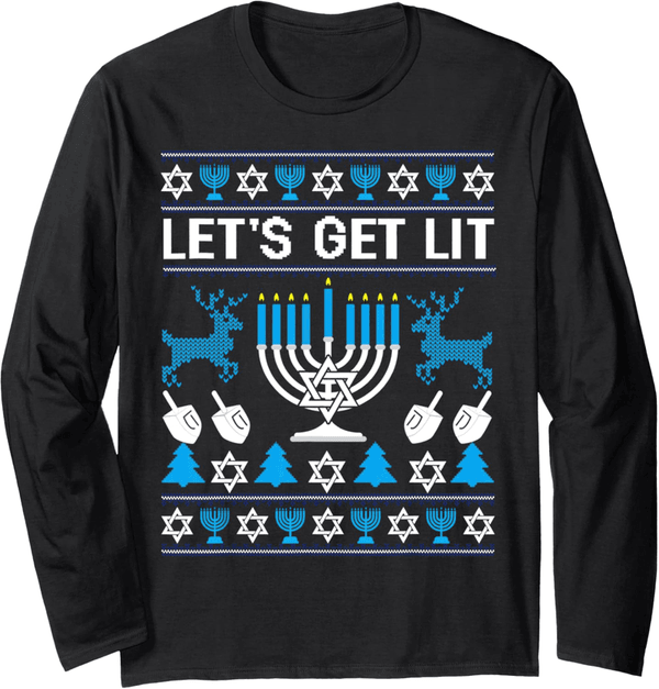 Funny Hanukkah Long Sleeve T-Shirt - Let's Get Lit