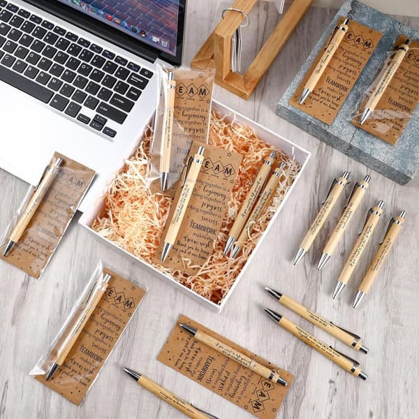 Principal Appreciation Gifts: Bulk Motivational Bamboo Pens with Cards