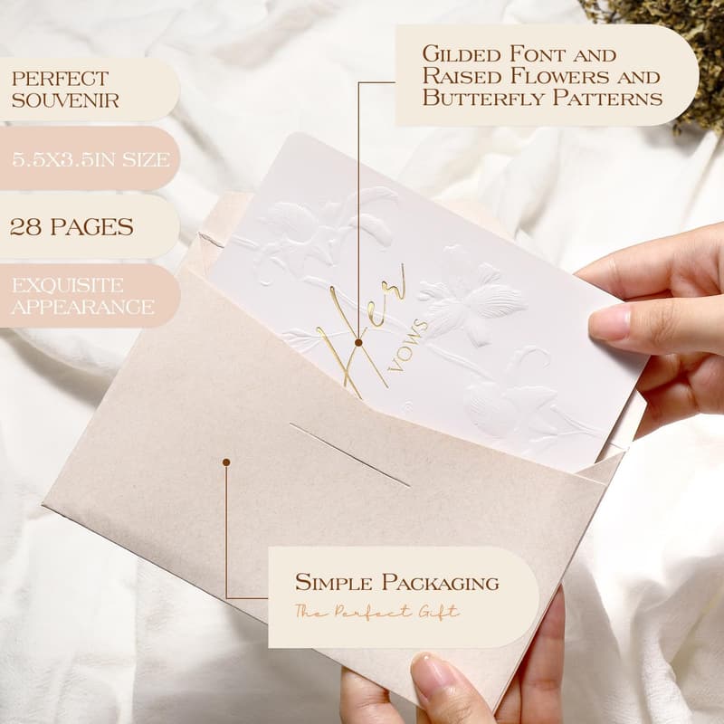 Wedding Vow Books Set for Bride and Groom - 28 Pages, Gilded
