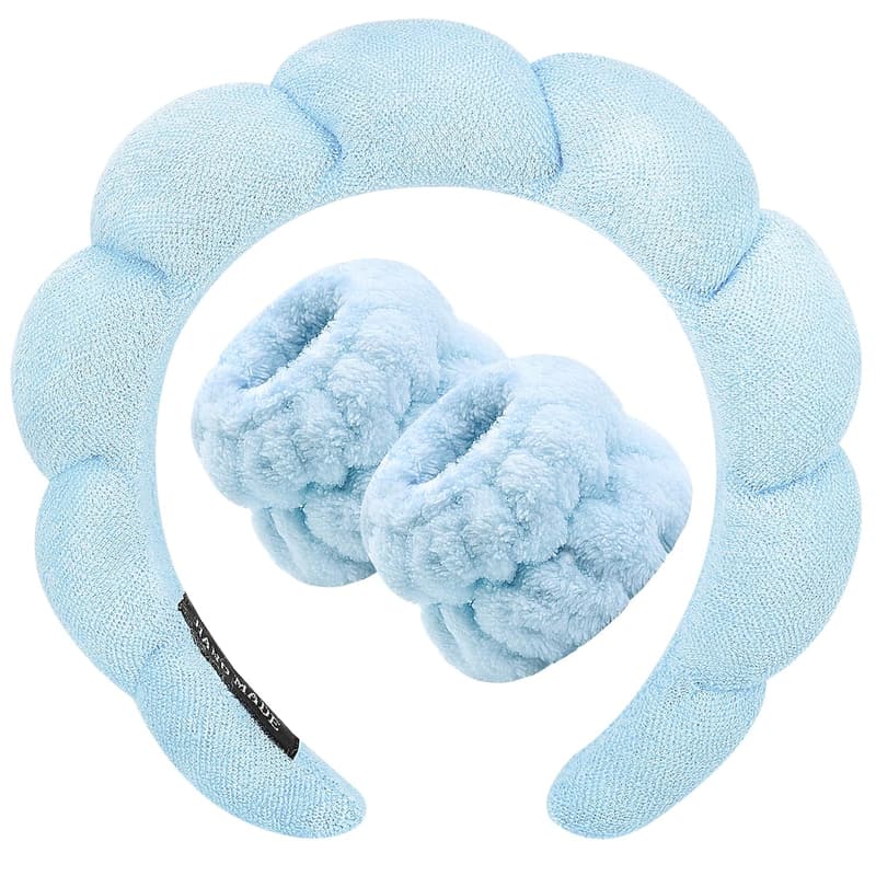 Spa Headband and Wristband Set for Women – Soft Blue Hair Accessory