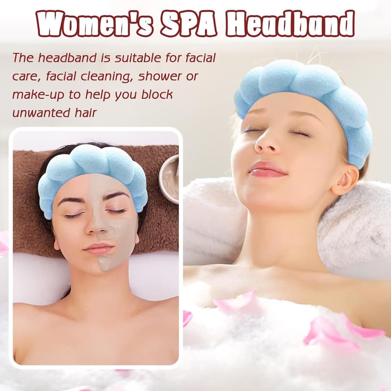 Spa Headband and Wristband Set for Women – Soft Blue Hair Accessory
