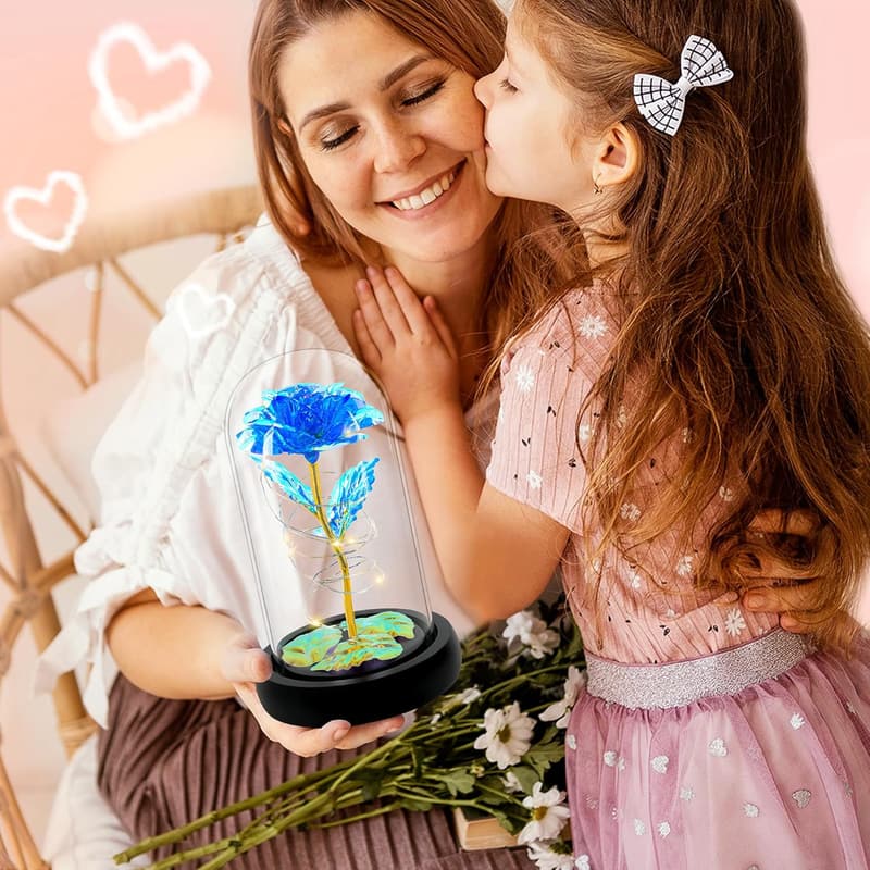 Light Up Rose in Glass Dome - Birthday & Mother's Day Gift for Her