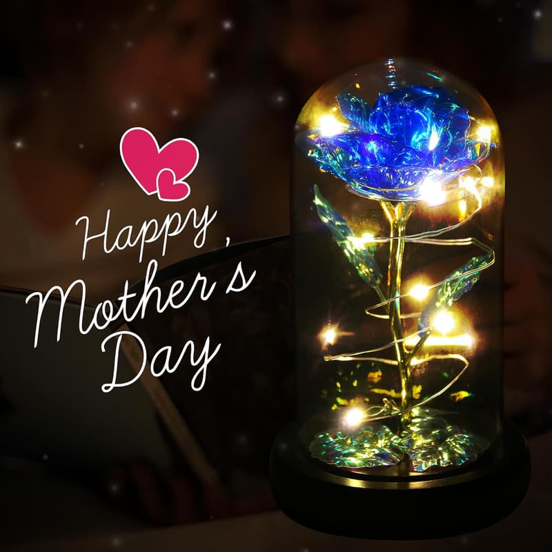 Light Up Rose in Glass Dome - Birthday & Mother's Day Gift for Her