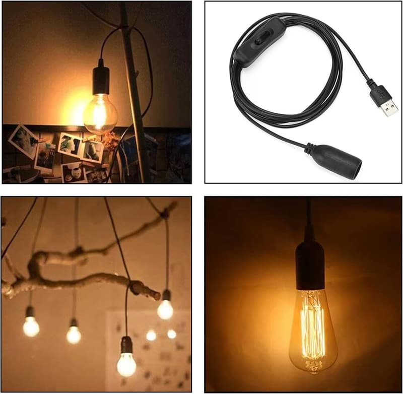 E14 Socket Adapter with 2pcs 5V LED Bulbs for Home Decor
