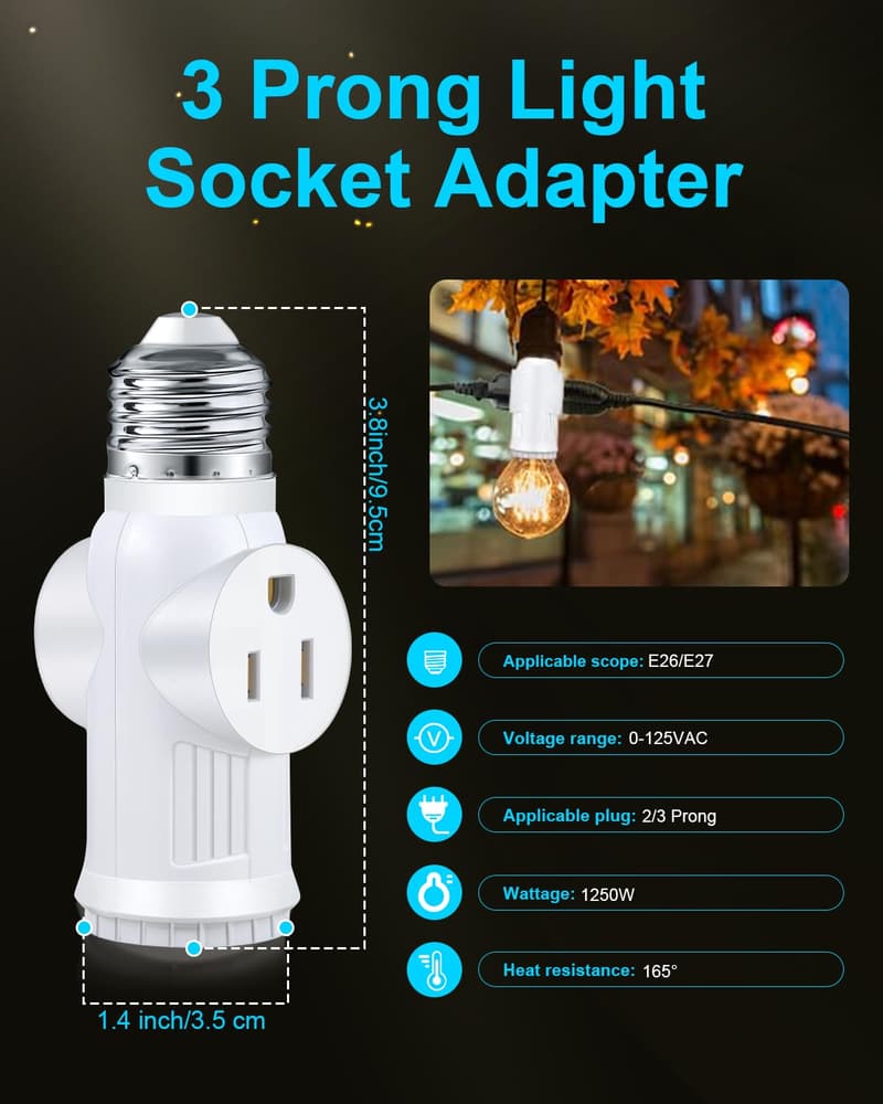 3 Prong Polarized Light Socket Adapter for Garage/Porch