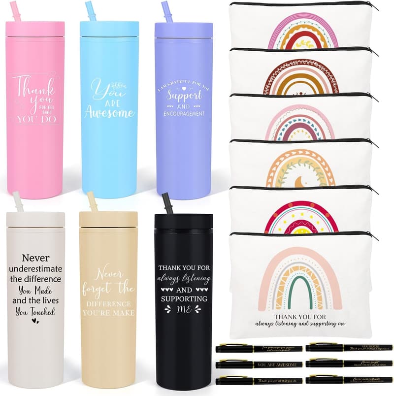 Employee Appreciation Set: 6 Inspirational Tumblers & Makeup Bags