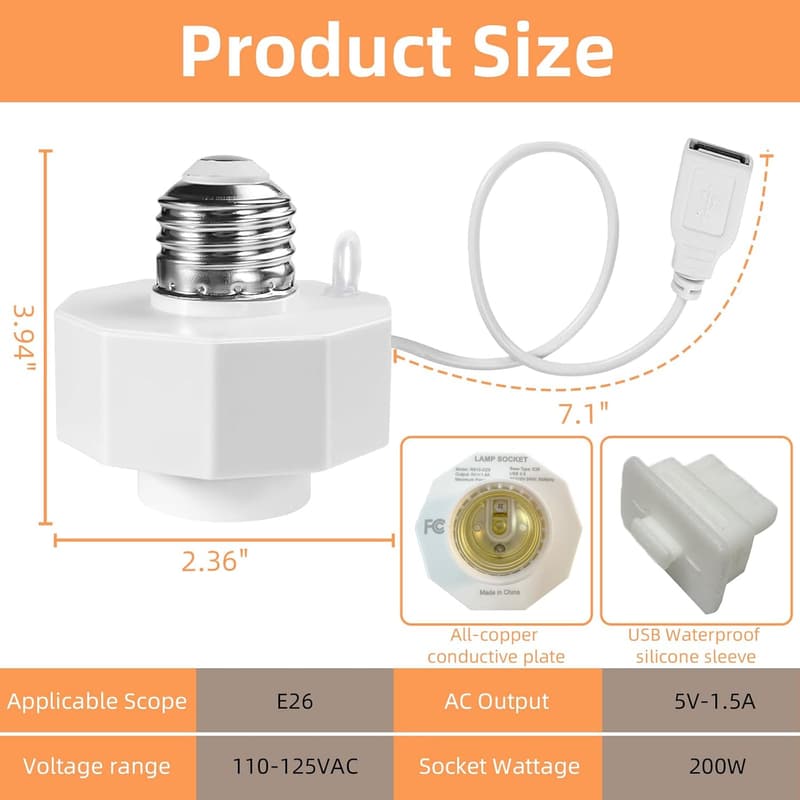 E26 USB Power Adapter for Wyze Cam v3/v4 & Blink Mini