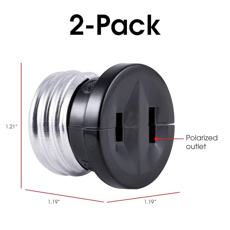 Polarized Light Bulb to Outlet Socket Adapter, 2-Pack