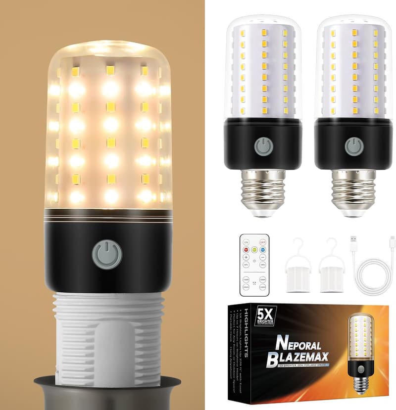 Rechargeable E26 Light Bulb for Home, Dimmable, 3 Colors