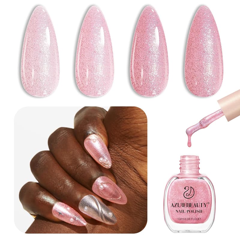 Quick-Dry Glitter Pink Nail Polish Treatment Kit for Women