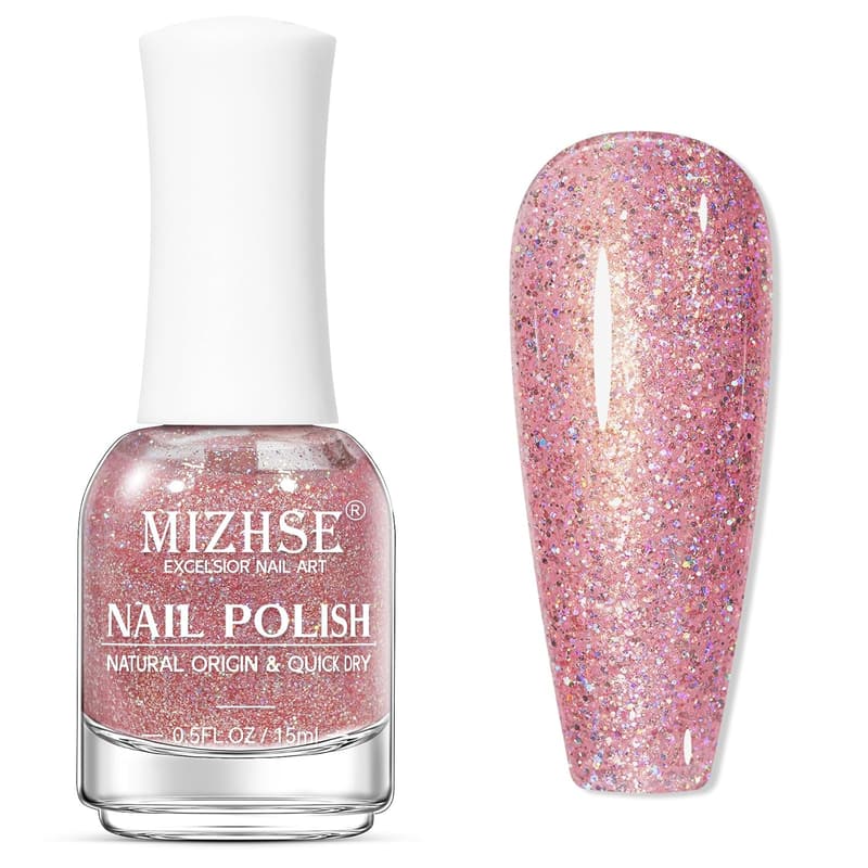 Glitter Pink Quick Dry Nail Polish, 15ml Shimmery Finish