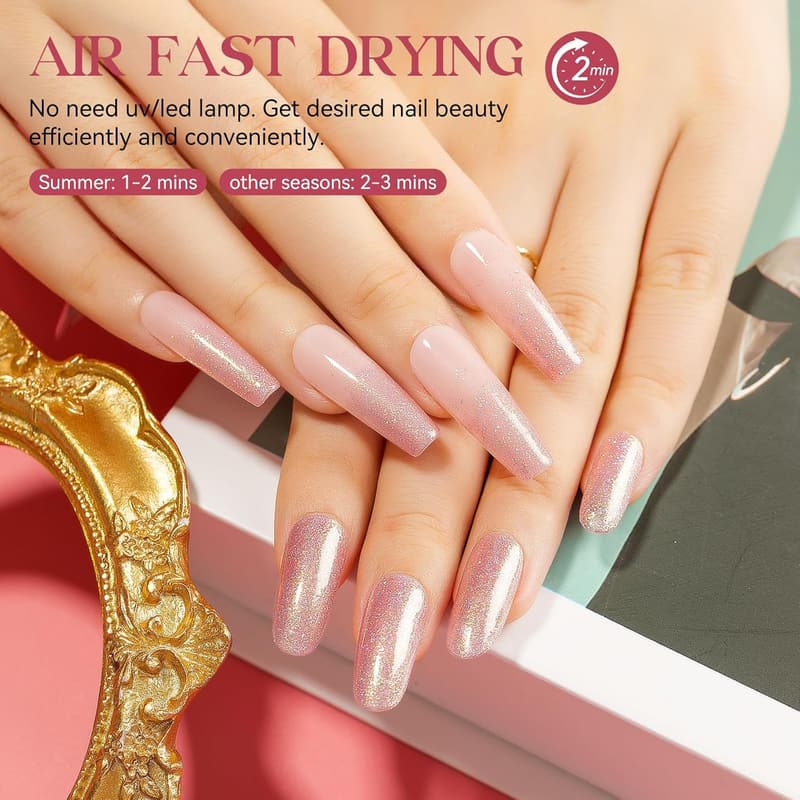 Glitter Pink Quick Dry Nail Polish, 15ml Shimmery Finish