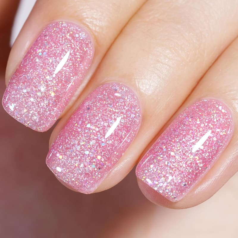 Spring Pink Glitter Gel Nail Polish - Holographic Iridescent 0.51 Fl Oz