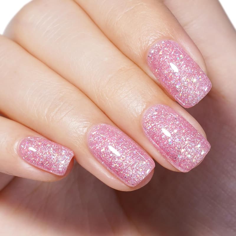 Spring Pink Glitter Gel Nail Polish - Holographic Iridescent 0.51 Fl Oz