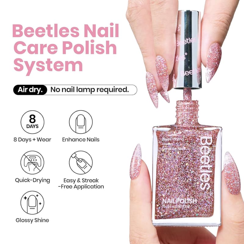 Light Pink Iridescent Glitter Nail Polish, 15ml Fast Drying