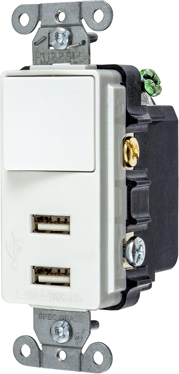 USB Charger & 15 Amp Decorator Switch, White