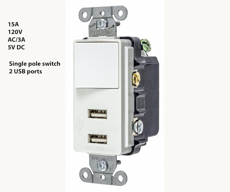 USB Charger & 15 Amp Decorator Switch, White