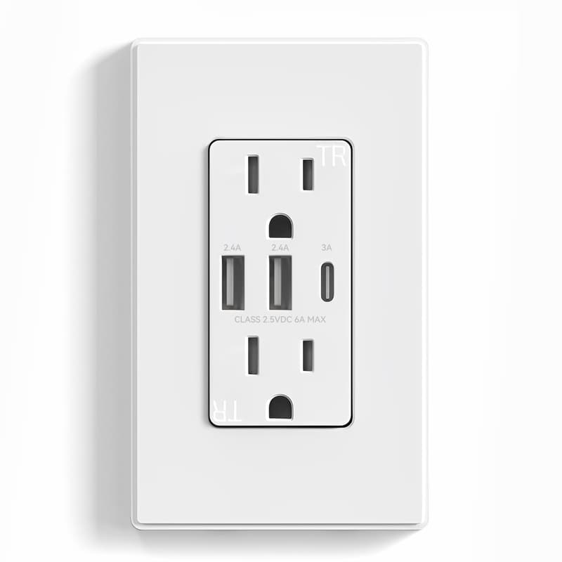 30W USB C Wall Outlet with 3 Ports, Tamper-Resistant, Matte White