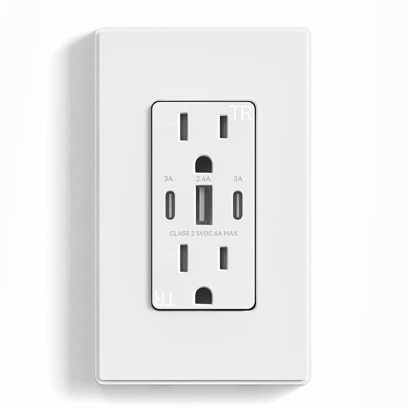 30W USB Wall Outlet with Dual Type C & A Ports, Matte White