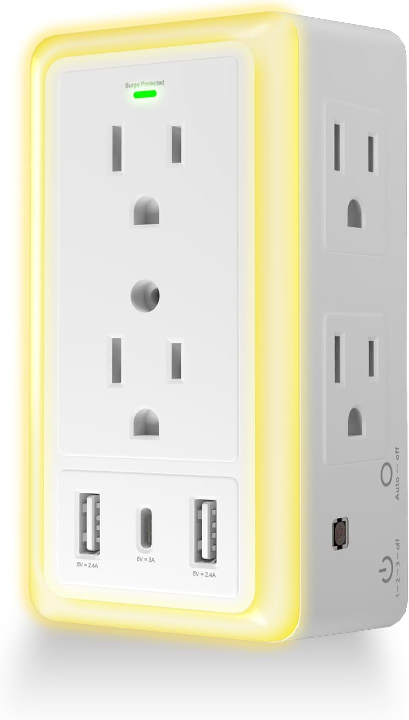 6-Outlet Surge Protector with USB Ports and Night Light