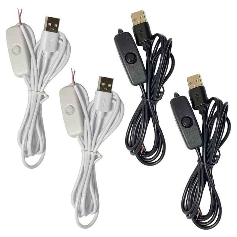 USB Extension Cable with Switch - 4 Pack for LED Lights & Devices