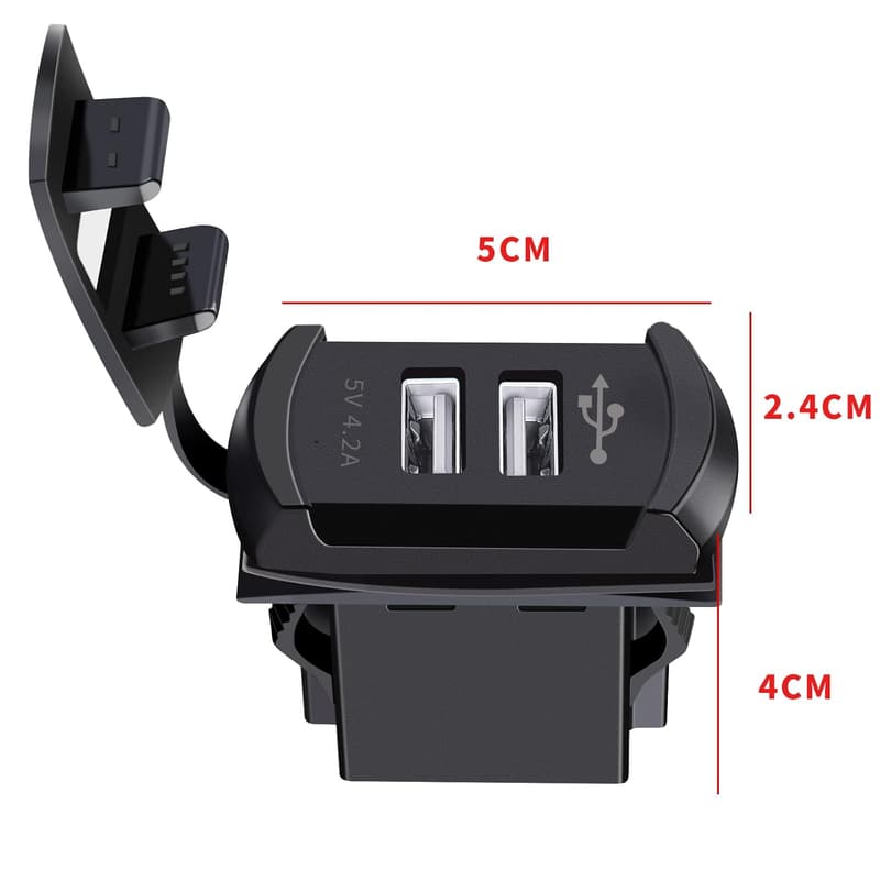 Waterproof Dual USB Charger with Red LED Light for Vehicles