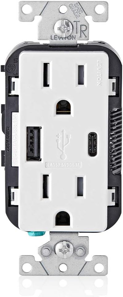 In-Wall USB Charger with 15A Outlet for Smartphones and Tablets