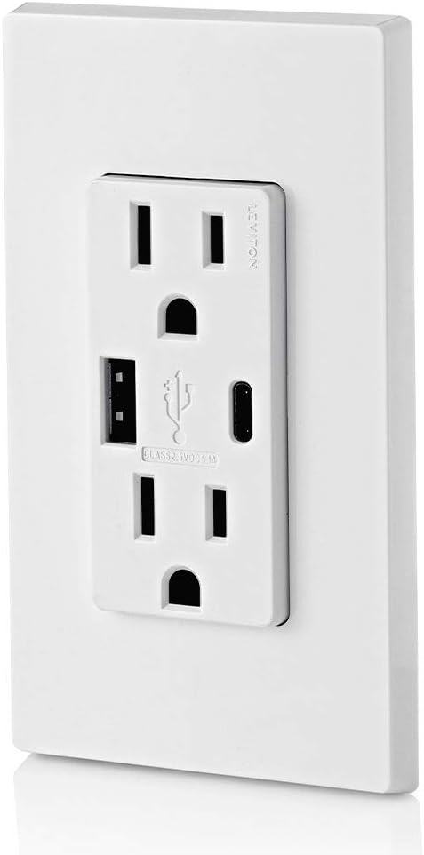 In-Wall USB Charger with 15A Outlet for Smartphones and Tablets