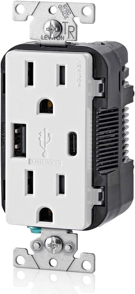 In-Wall USB Charger with 15A Outlet for Smartphones and Tablets
