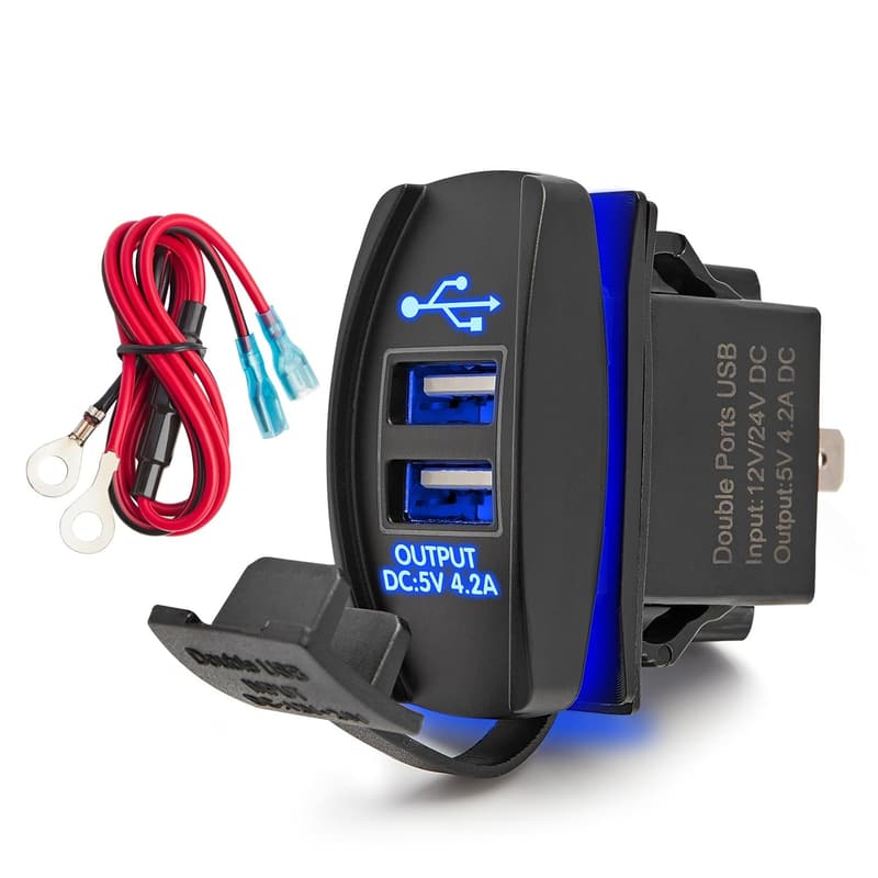 Universal Dual USB Charger with Blue LED Light for Marine Use