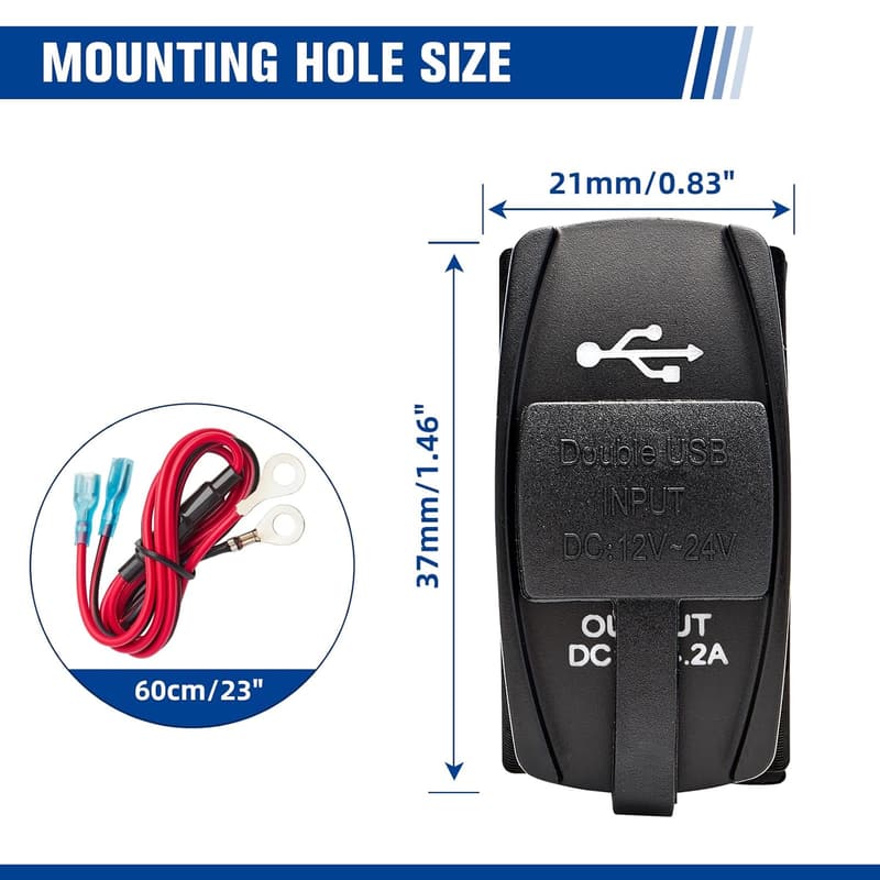 Universal Dual USB Charger with Blue LED Light for Marine Use