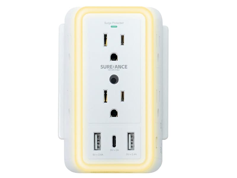Surge Protector Wall Outlet with USB Ports and Smart Lighting