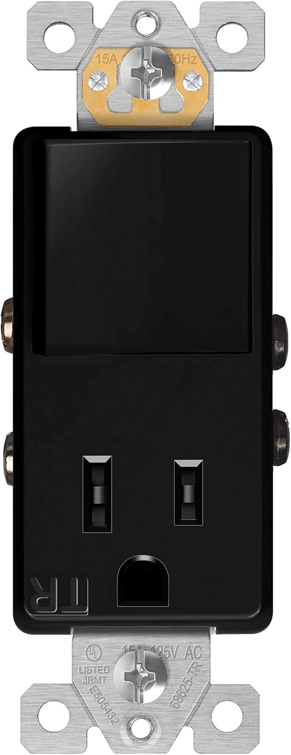 Enerlites 15A Decorator Paddle Switch with Tamper-Resistant Outlet