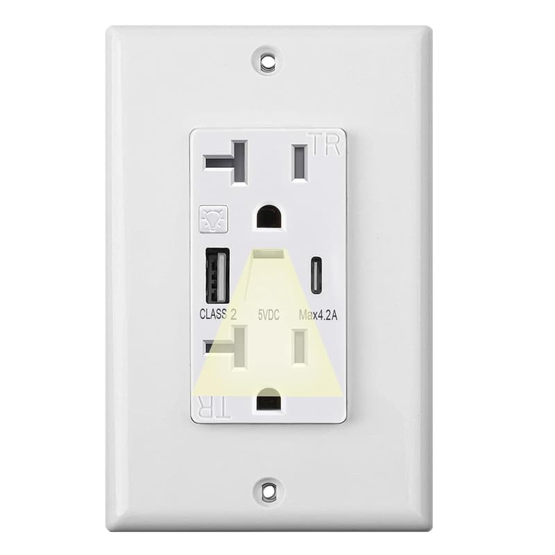 20 Amp Electrical Outlet with USB Ports, Tamper-Resistant, White