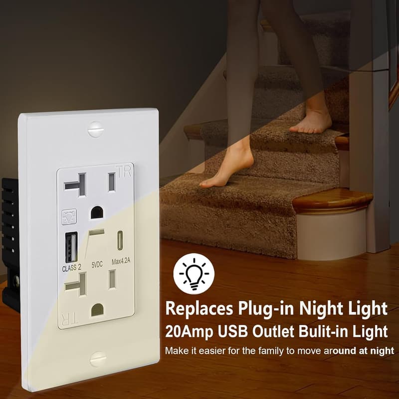 20 Amp Electrical Outlet with USB Ports, Tamper-Resistant, White