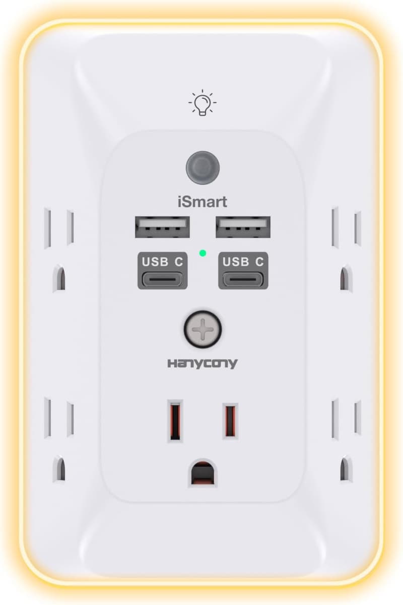 HANYCONY 4-Port Outlet Extender with USB & Night Light