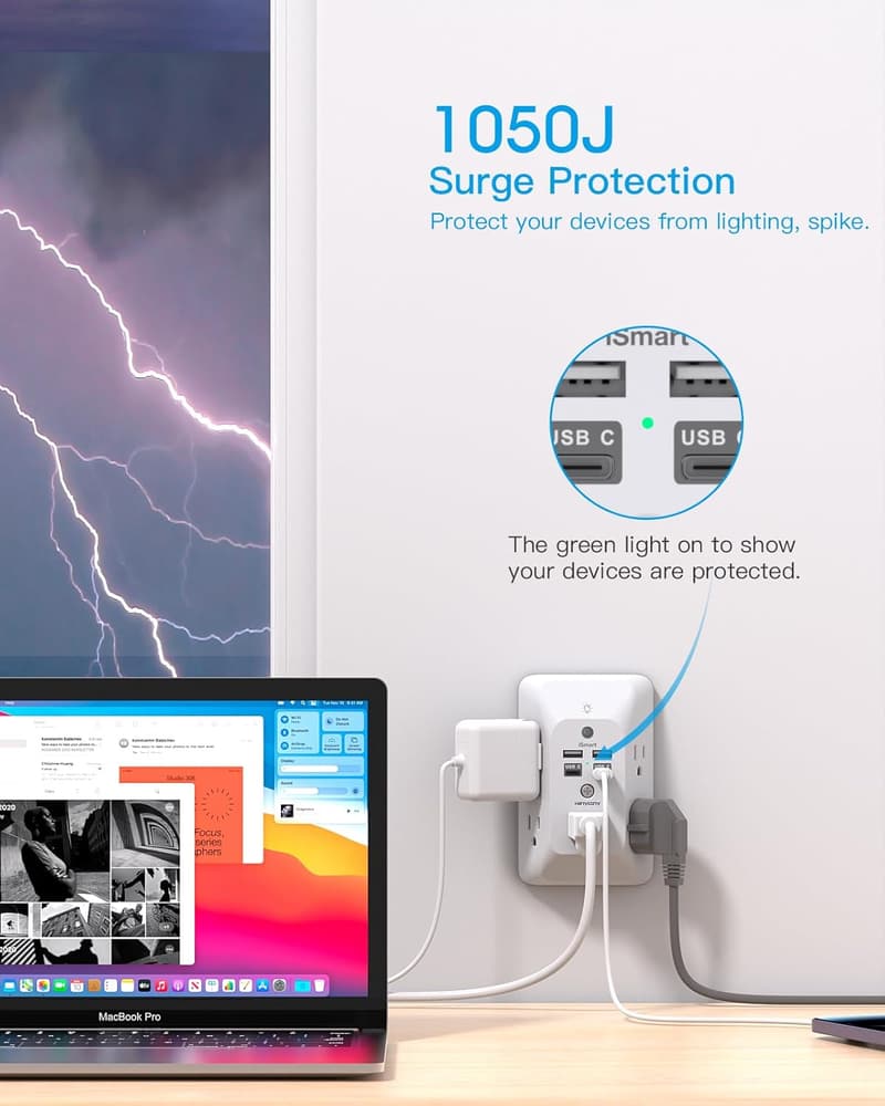 HANYCONY 4-Port Outlet Extender with USB & Night Light