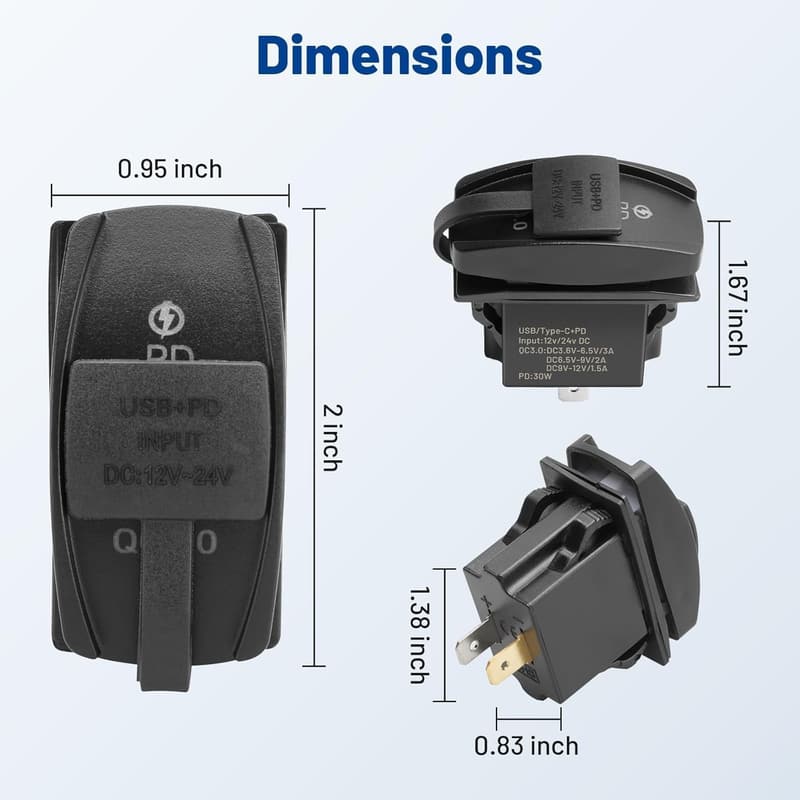 Waterproof Dual USB Charger with QC3.0 & PD for Marine & RV
