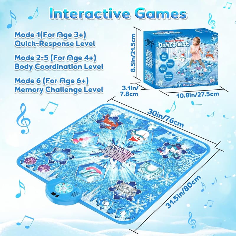 Kids Dance Mat with Music & LED - Christmas Gift for Ages 3-12