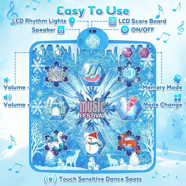 Kids Dance Mat with Music & LED - Christmas Gift for Ages 3-12