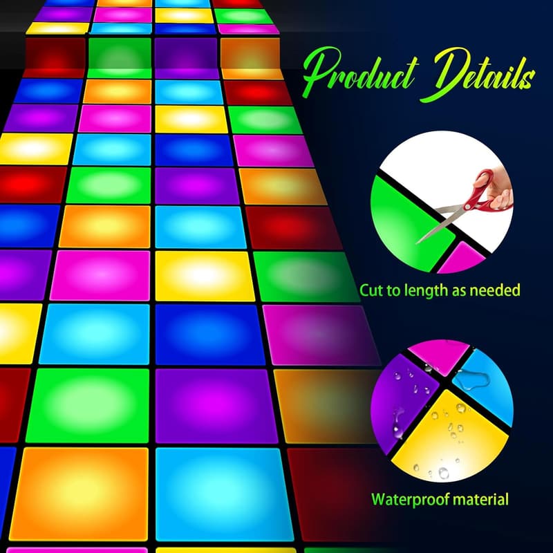 Glow-in-the-Dark Neon Dance Floor Rug for Parties, 32ft x 4.5ft