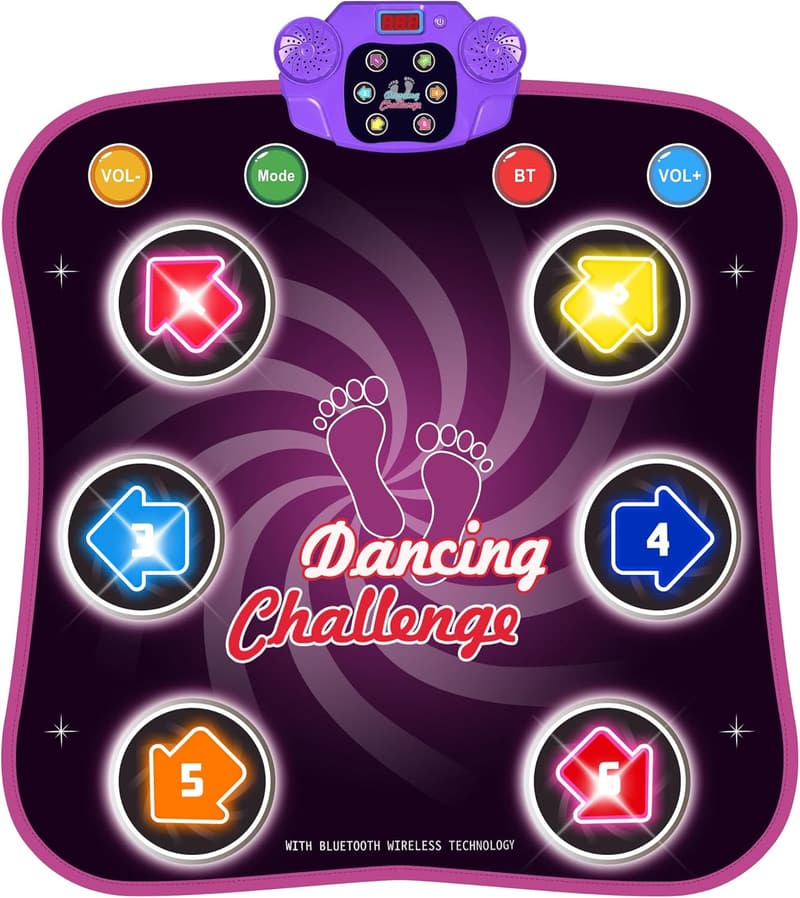 Light-Up Dance Mat for Kids Ages 3-12 - 6-Button Bluetooth Game