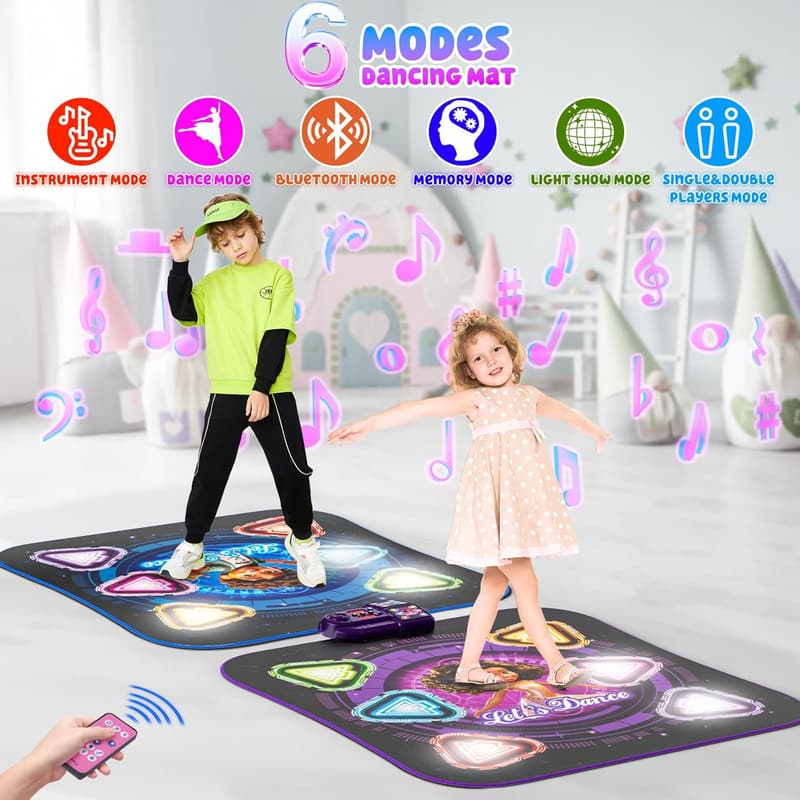 2025 Light-Up 2-Player Dance Mat with Bluetooth – Birthday Gift for Kids