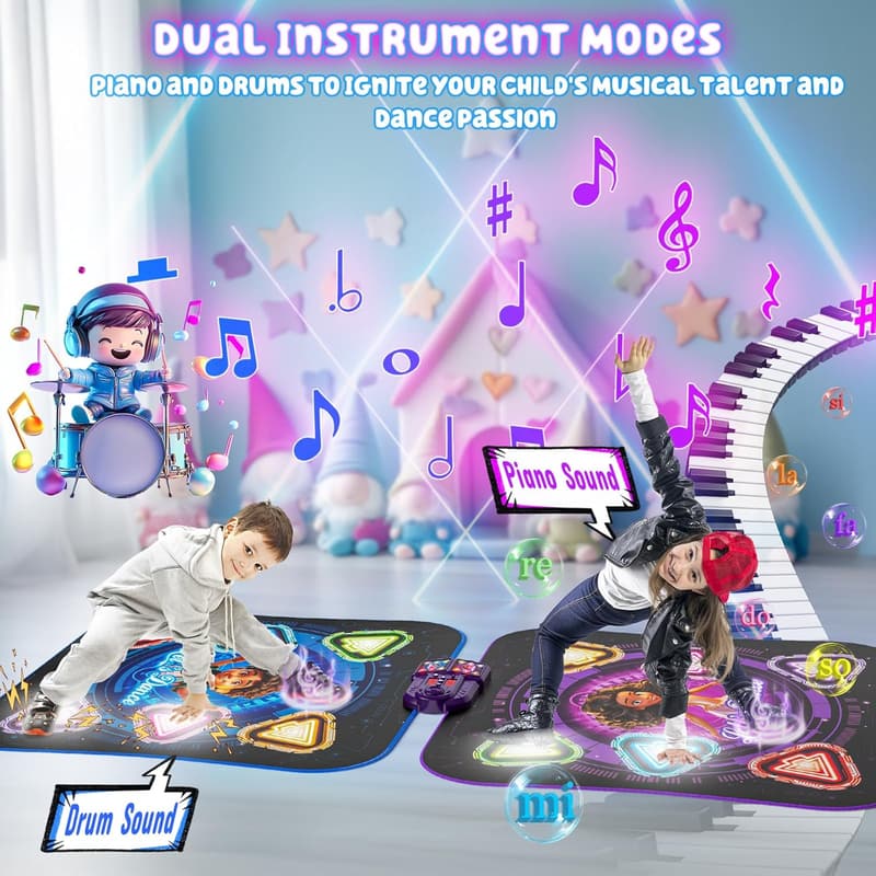 2025 Light-Up 2-Player Dance Mat with Bluetooth – Birthday Gift for Kids
