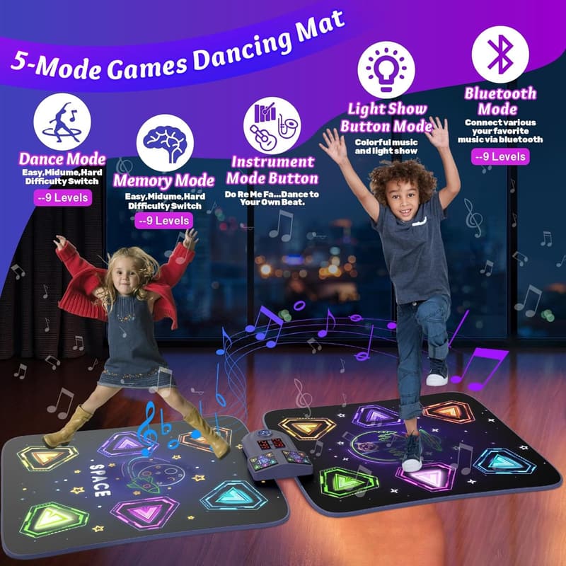 Light-Up Dance Mat Toy for Kids Ages 3-12 with Bluetooth